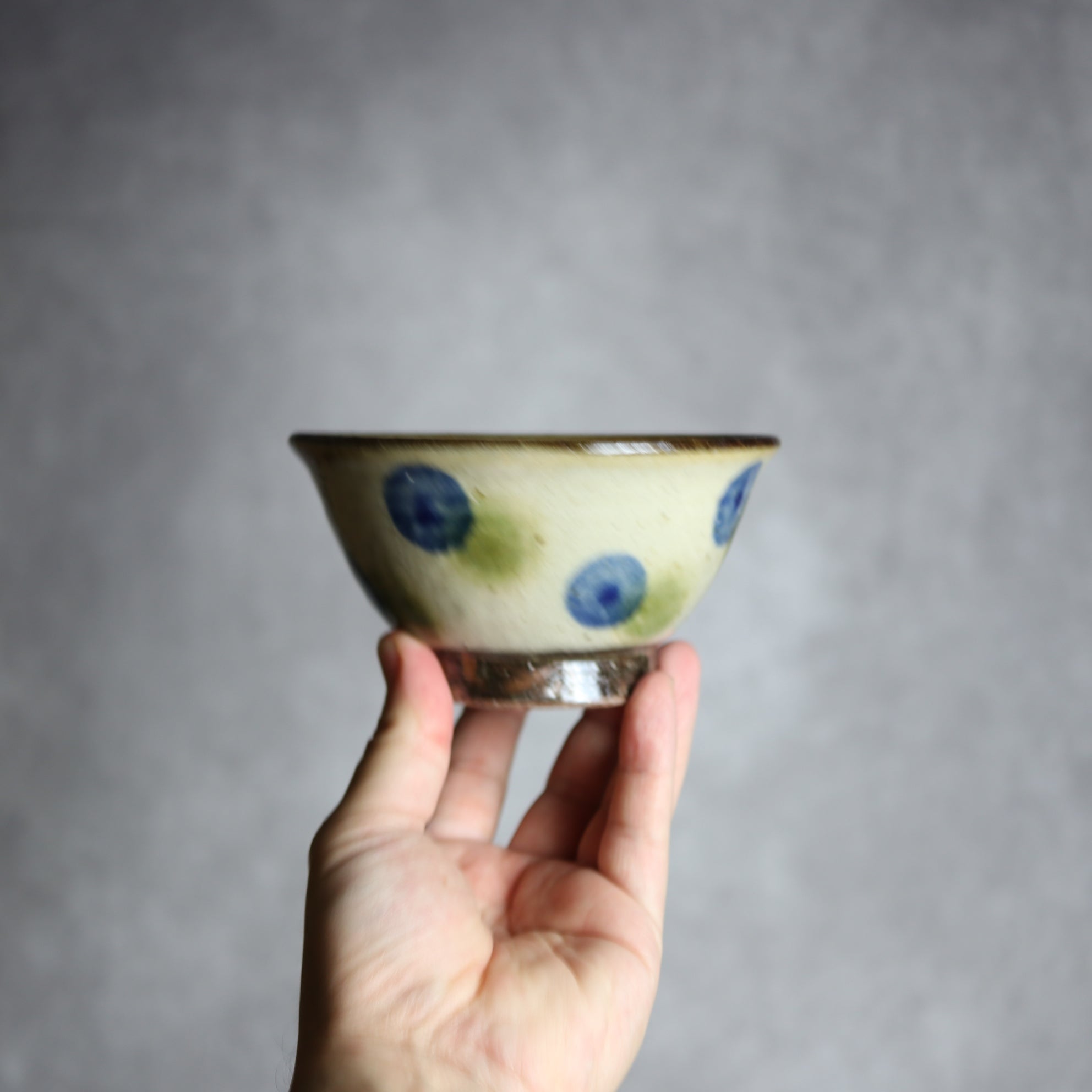 4寸マカイ 青 緑 ドット やちむん 陶器 陶芸こまがた