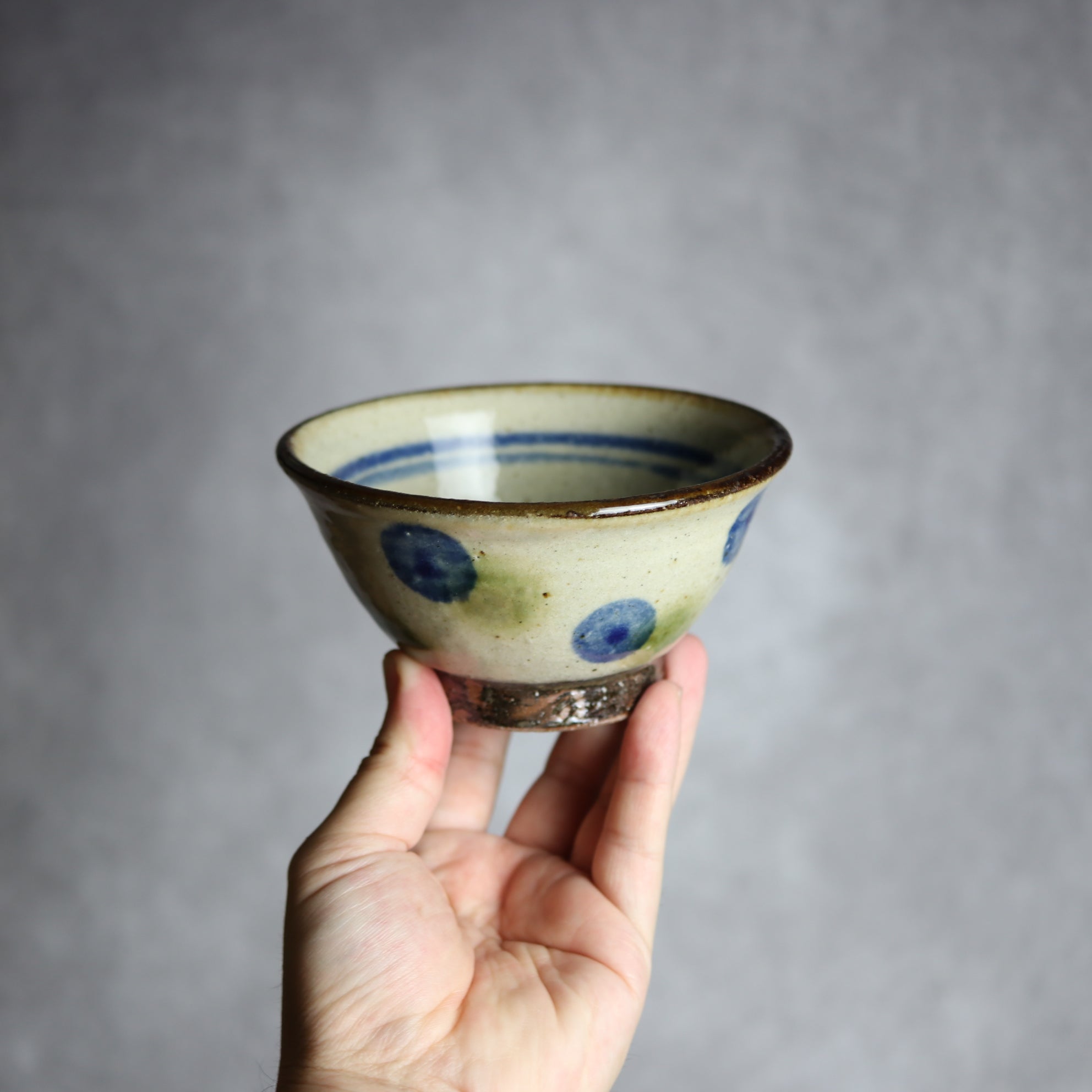 4寸マカイ 青 緑 ドット やちむん 陶器 陶芸こまがた