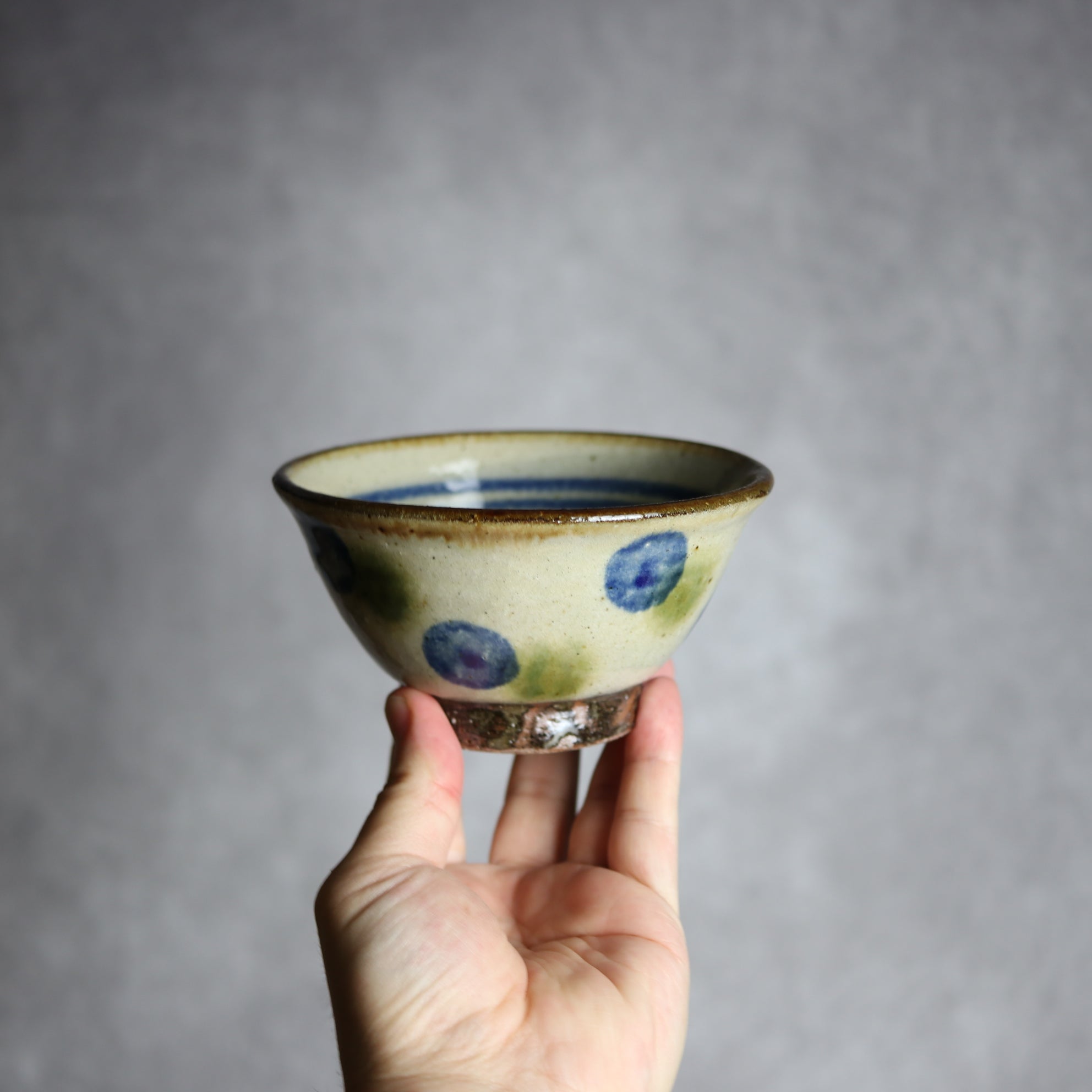 4寸マカイ 青 緑 ドット やちむん 陶器 陶芸こまがた