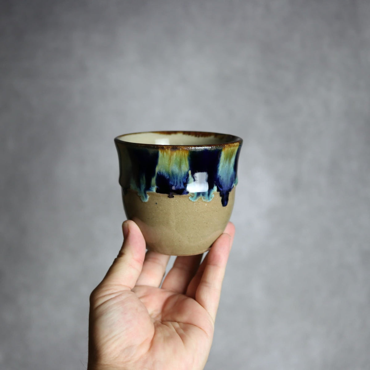 丸フリーカップ1 青三彩 やちむん 陶器 エドメ陶房 やちむん 陶器.
