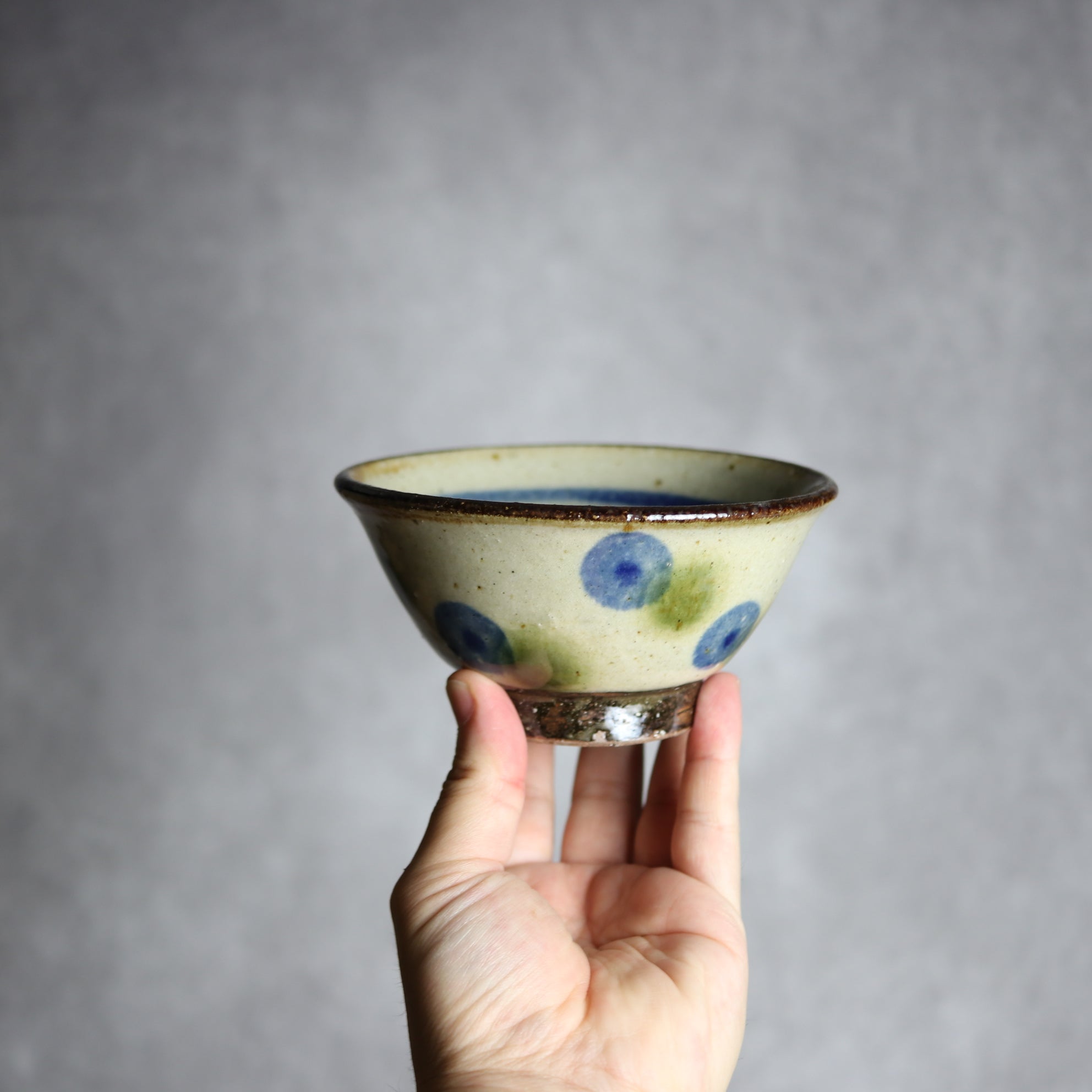 4寸マカイ 青 緑 ドット やちむん 陶器 陶芸こまがた