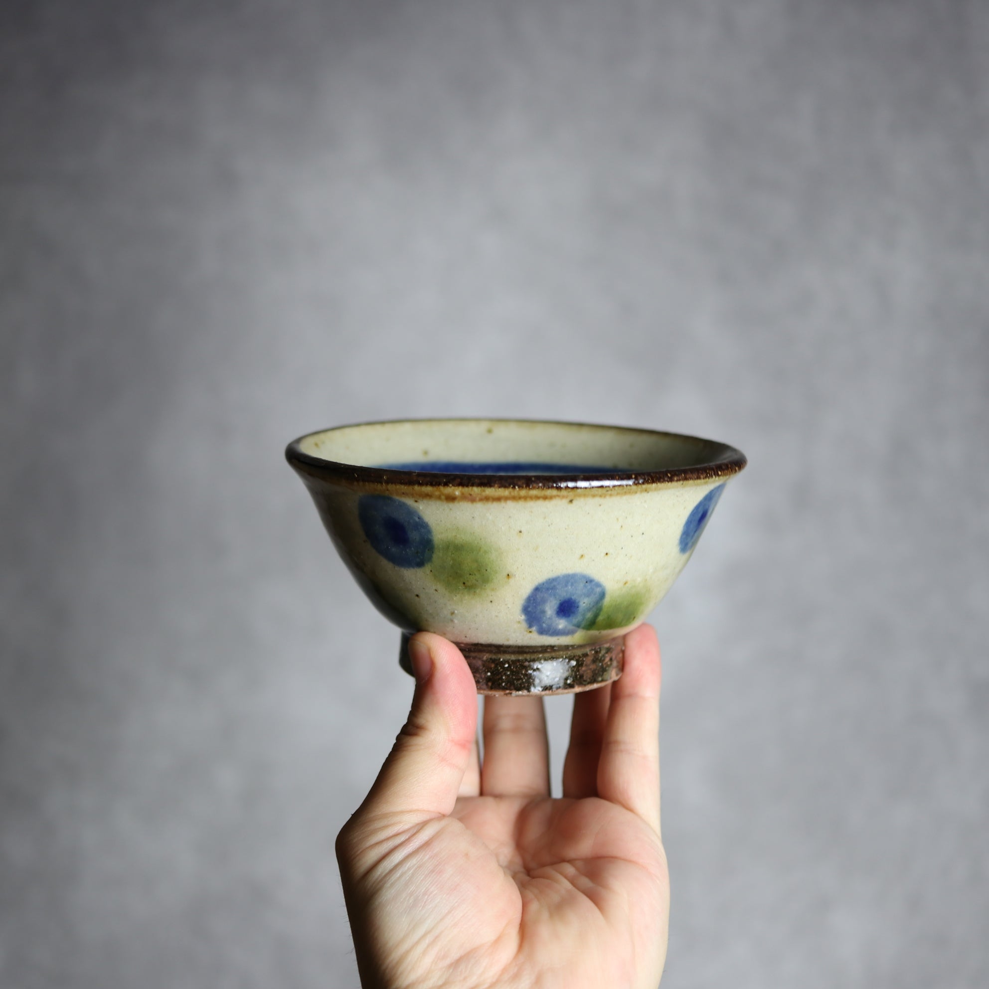 4寸マカイ 青 緑 ドット やちむん 陶器 陶芸こまがた