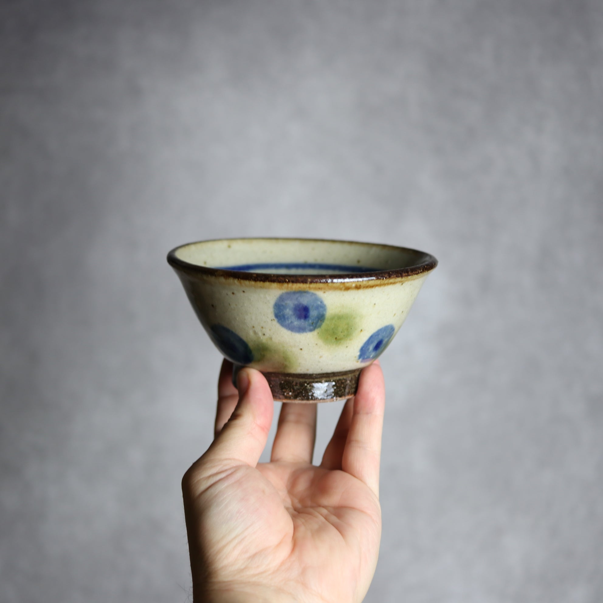 4寸マカイ 青 緑 ドット やちむん 陶器 陶芸こまがた