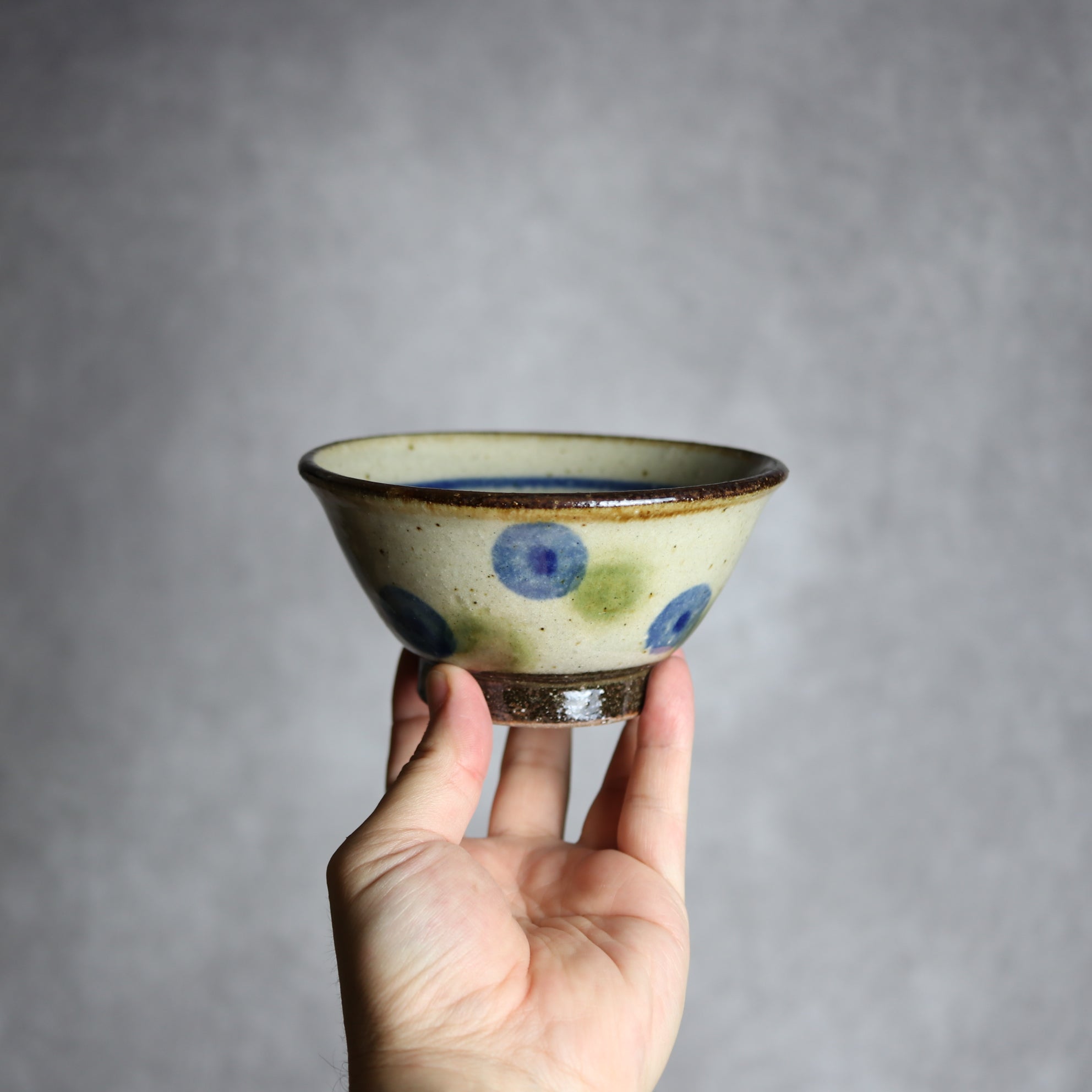 4寸マカイ 青 緑 ドット やちむん 陶器 陶芸こまがた