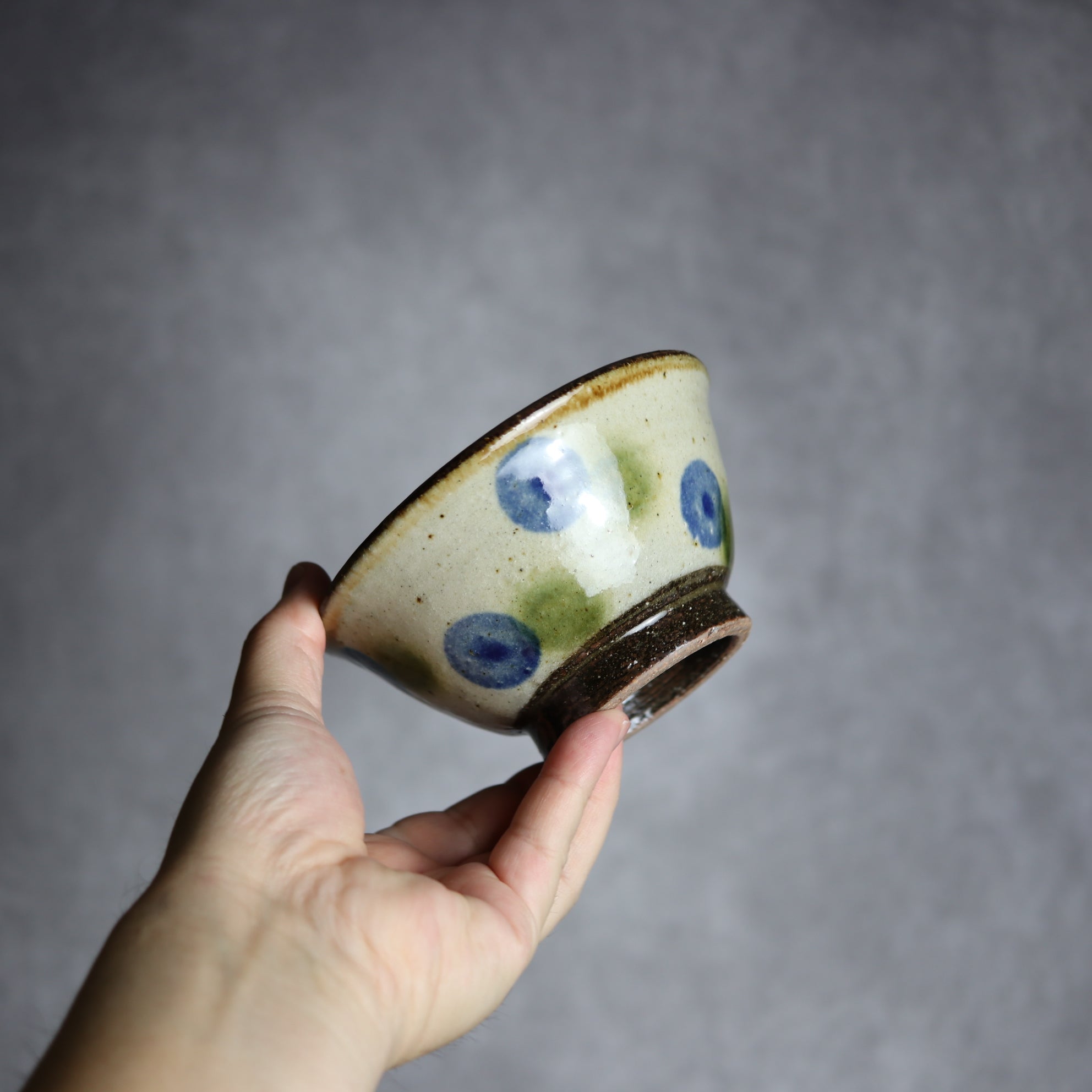 4寸マカイ 青 緑 ドット やちむん 陶器 陶芸こまがた