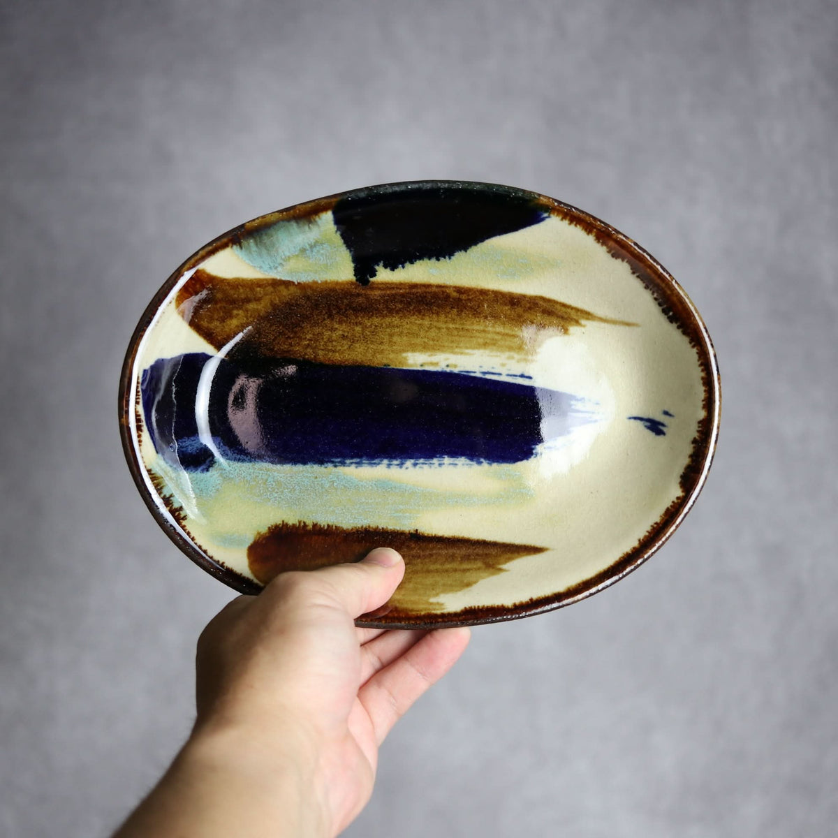 オーバル皿3 ライン紋 やちむん 陶器 エドメ陶房 やちむん 陶器.
