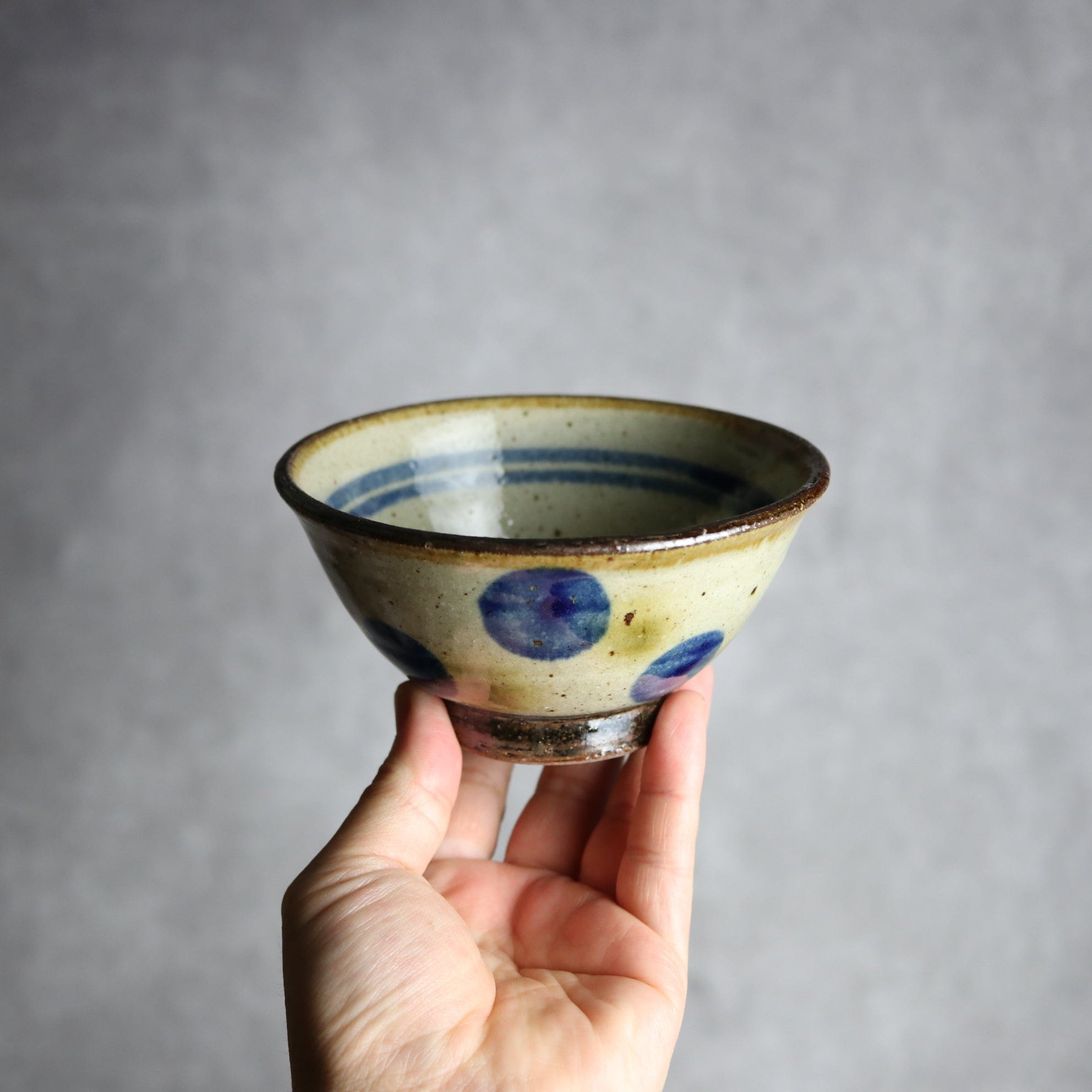 4寸マカイ 青 緑 ドット やちむん 陶器 陶芸こまがた｜陶芸こまがた