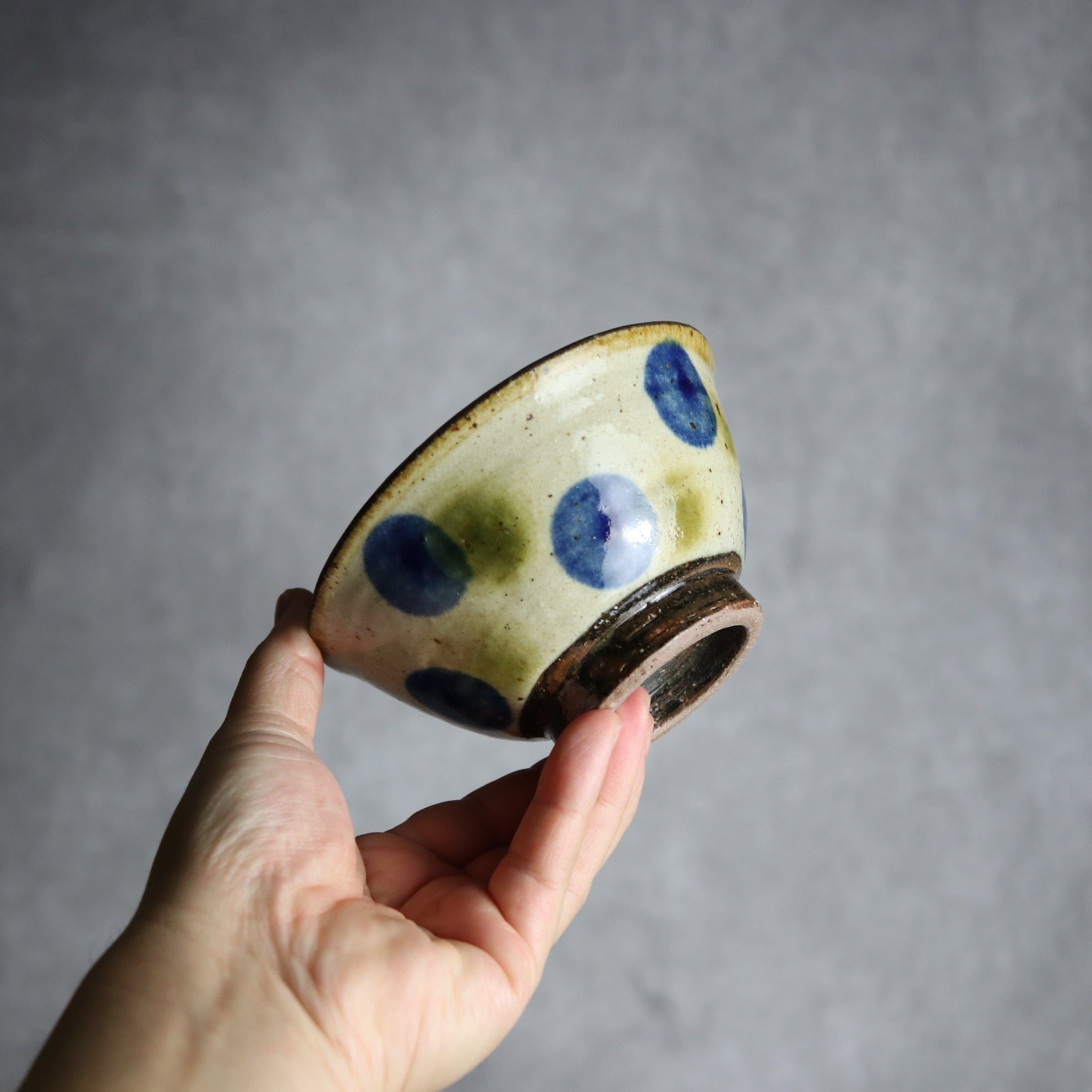 4寸マカイ 青 緑 ドット やちむん 陶器 陶芸こまがた