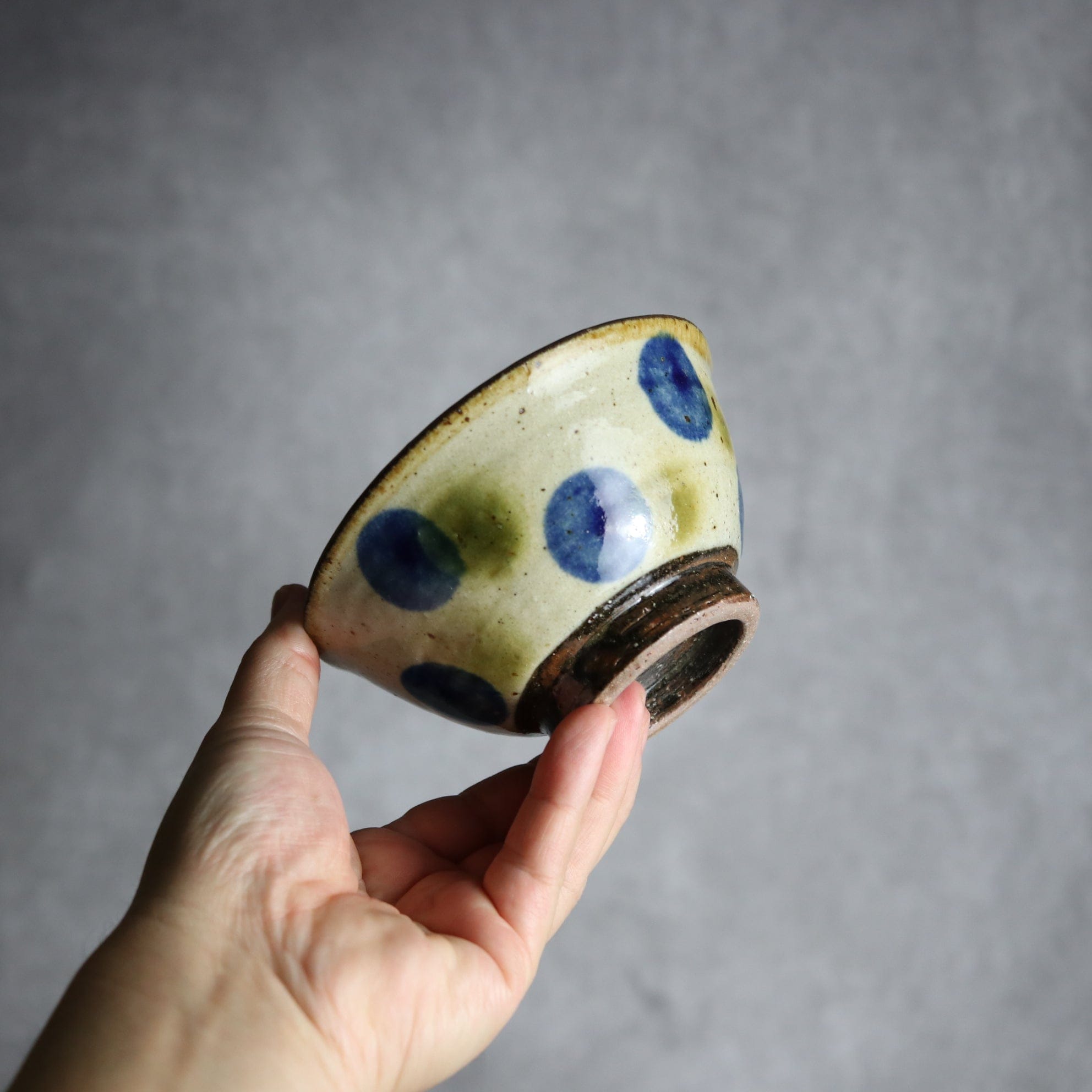 4寸マカイ 青 緑 ドット やちむん 陶器 陶芸こまがた