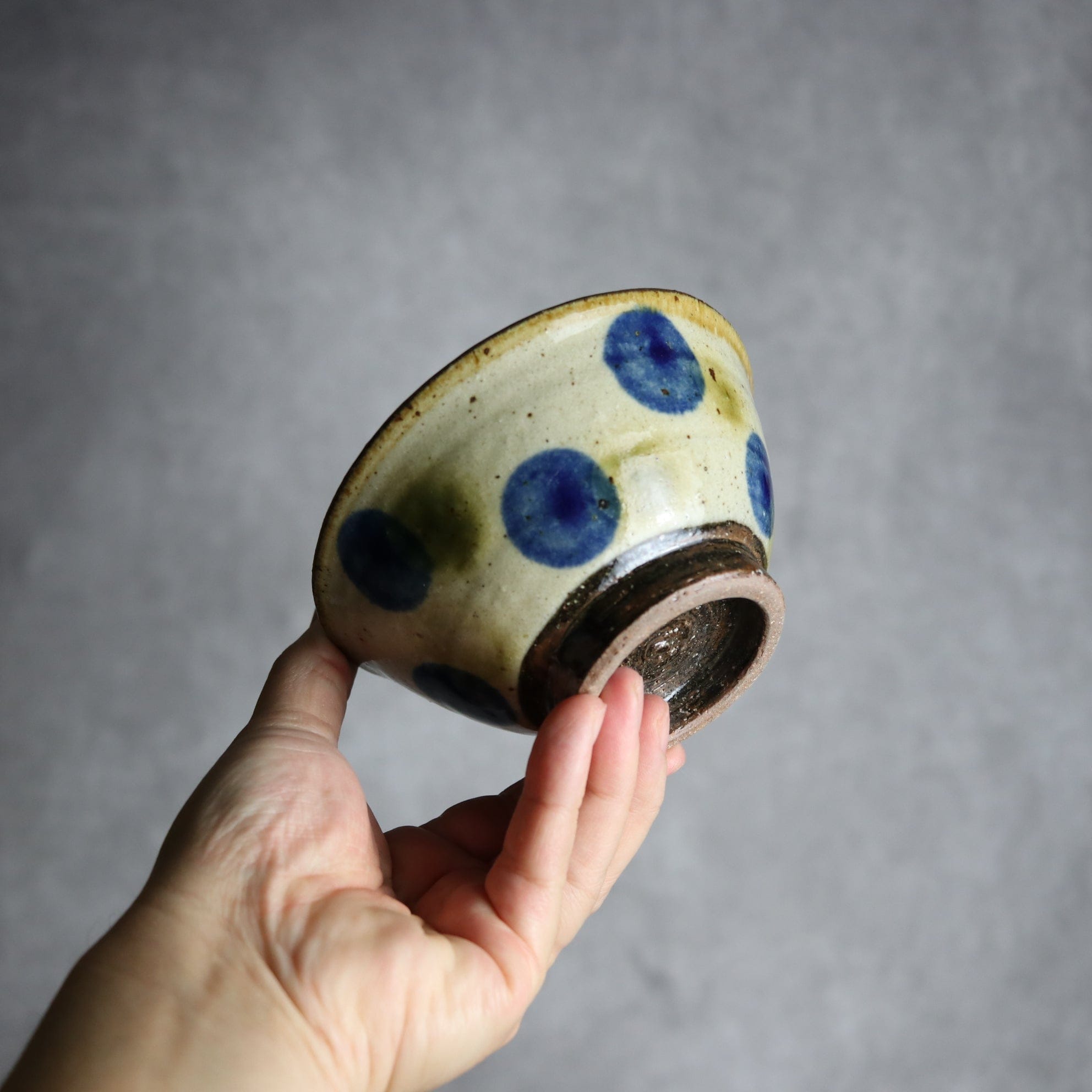 4寸マカイ 青 緑 ドット やちむん 陶器 陶芸こまがた