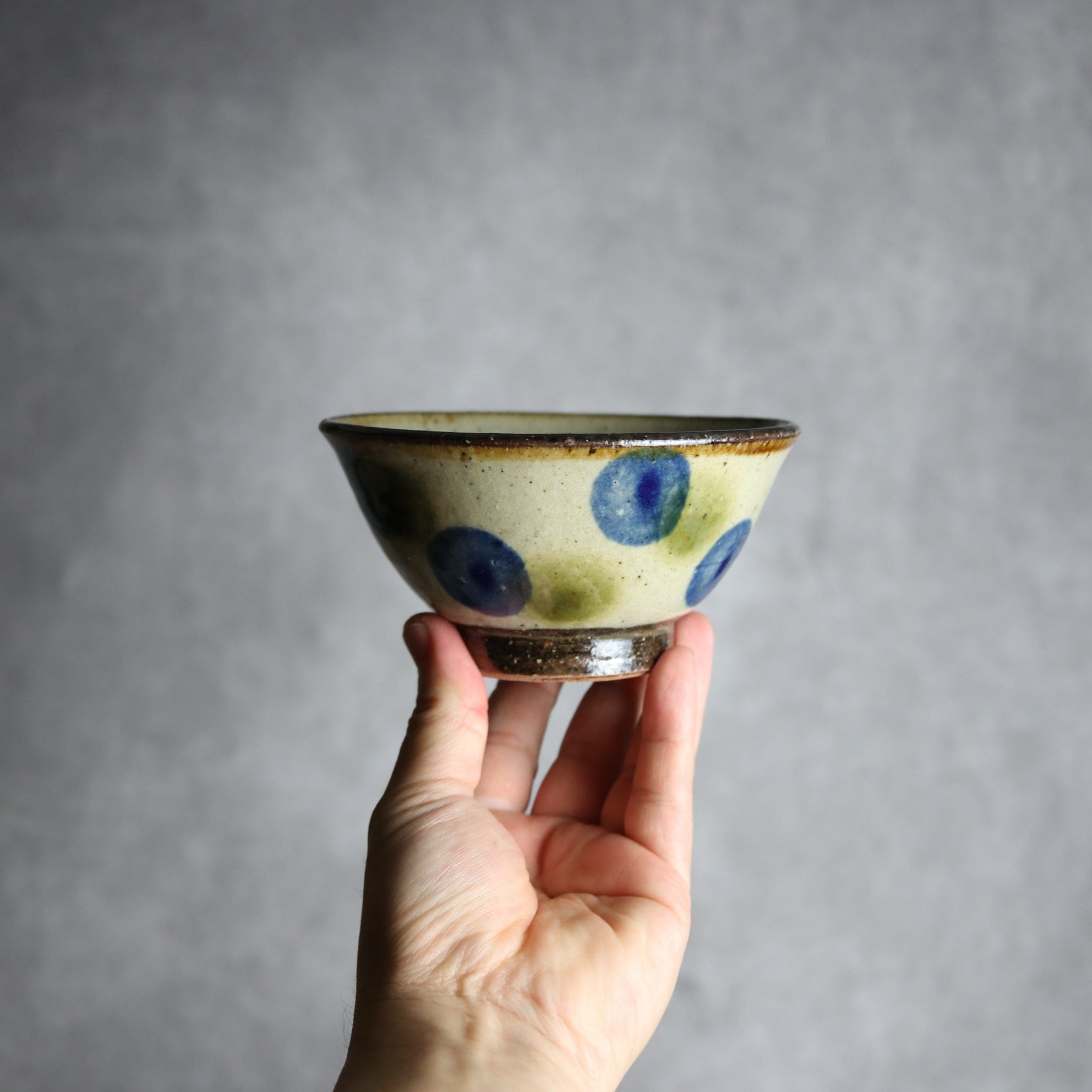 4寸マカイ 青 緑 ドット やちむん 陶器 陶芸こまがた