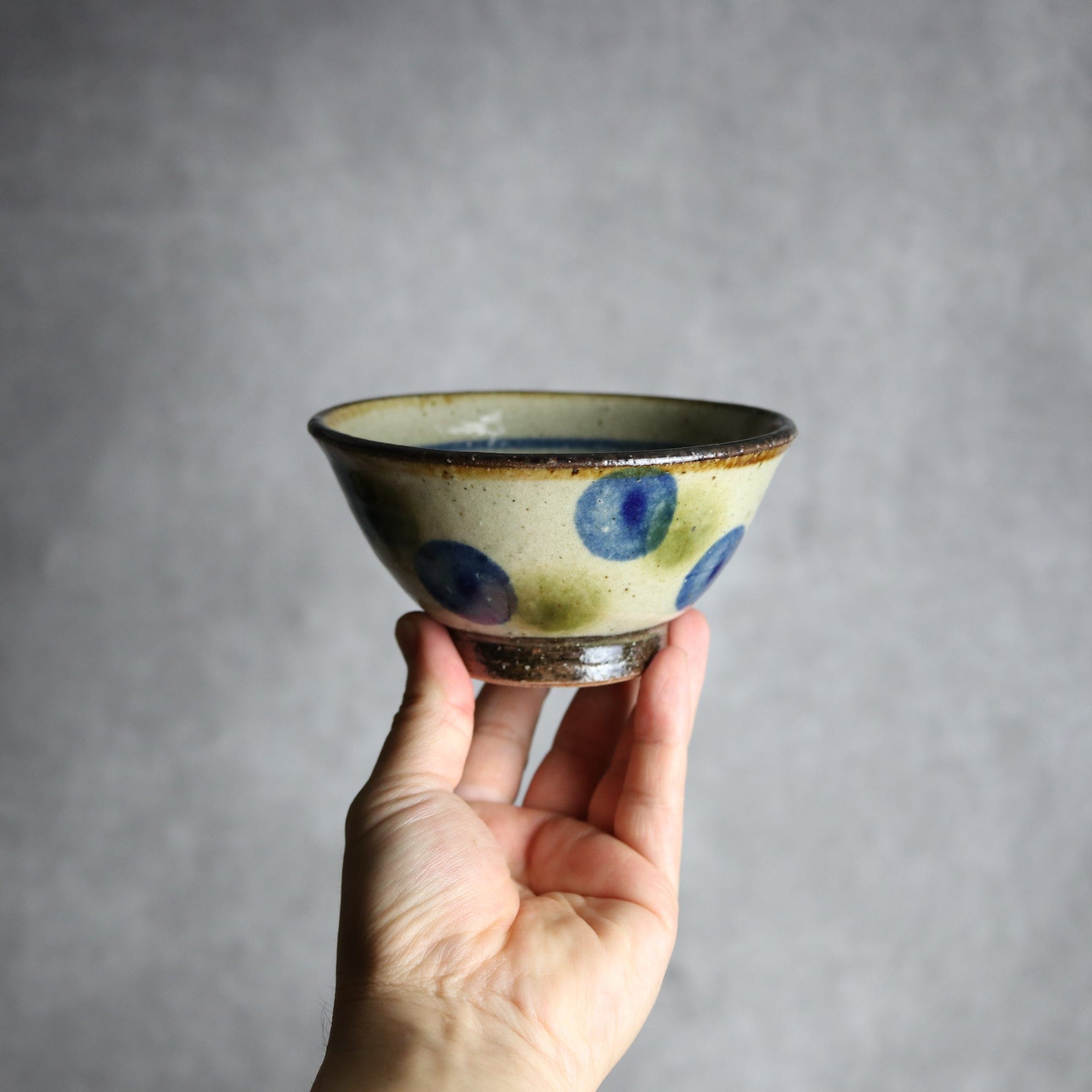 4寸マカイ 青 緑 ドット やちむん 陶器 陶芸こまがた