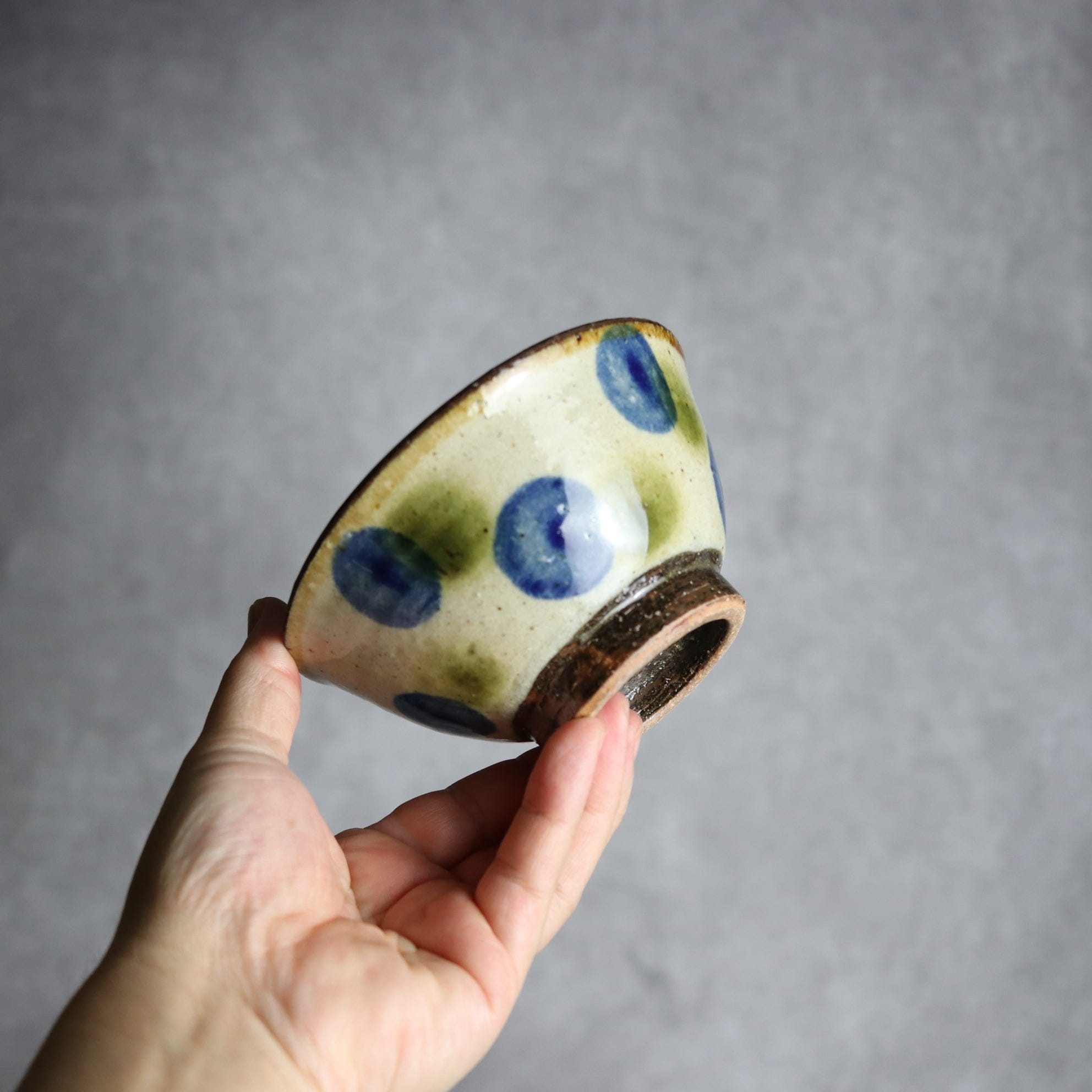 4寸マカイ 青 緑 ドット やちむん 陶器 陶芸こまがた