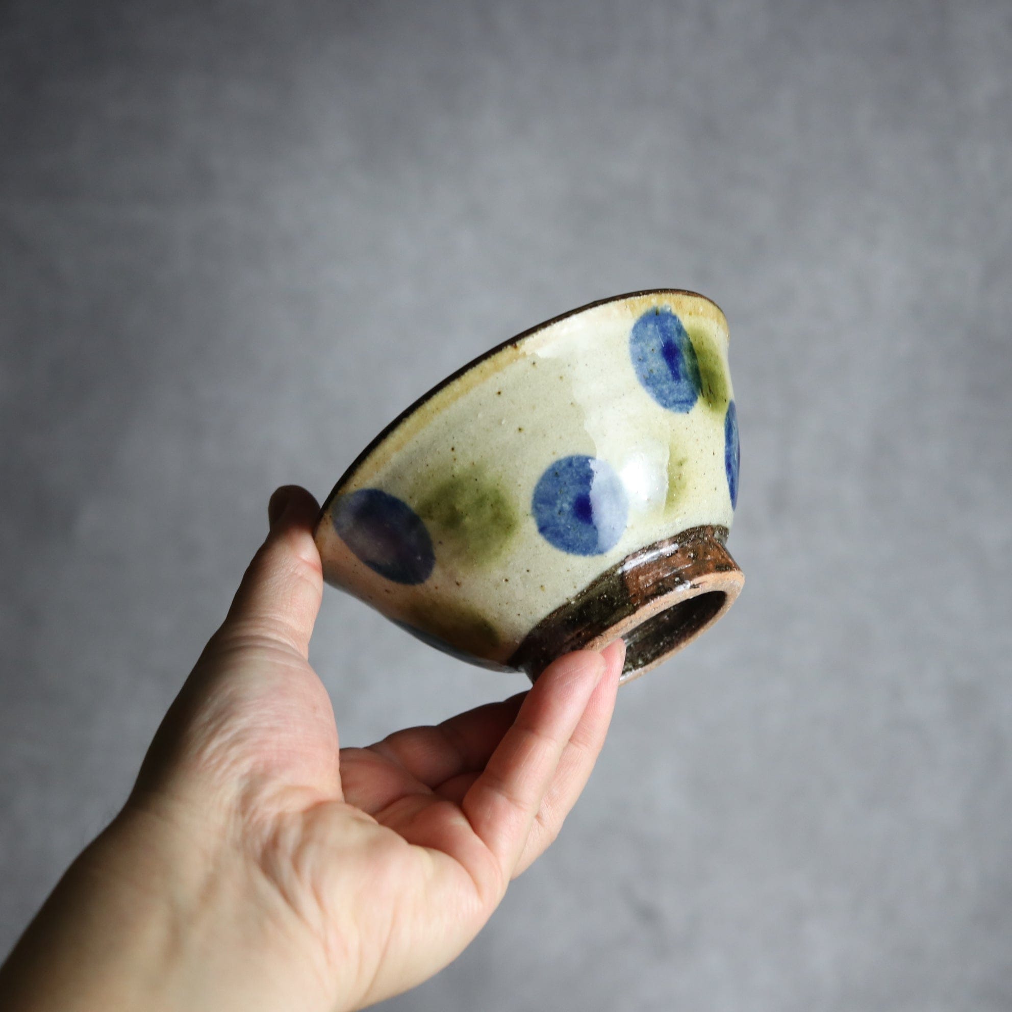 4寸マカイ 青 緑 ドット やちむん 陶器 陶芸こまがた