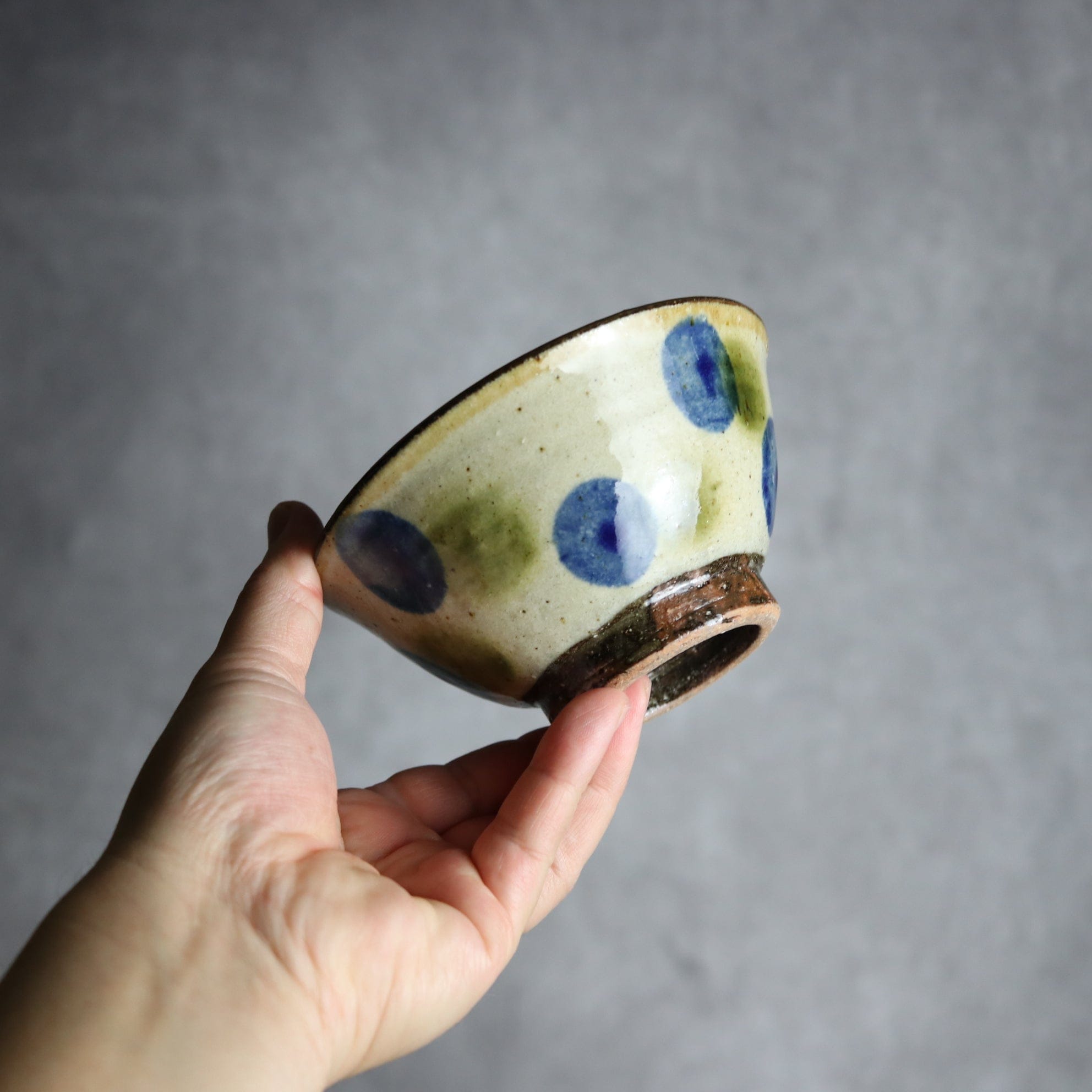 4寸マカイ 青 緑 ドット やちむん 陶器 陶芸こまがた