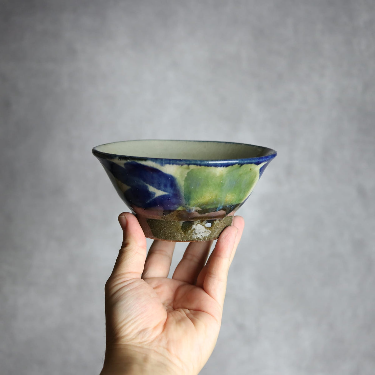 4.5寸マカイ1 呉須 緑釉 双葉 やちむん 陶器 漂窯