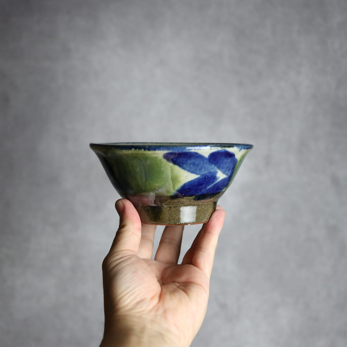 4.5寸マカイ1 呉須 緑釉 双葉 やちむん 陶器 漂窯