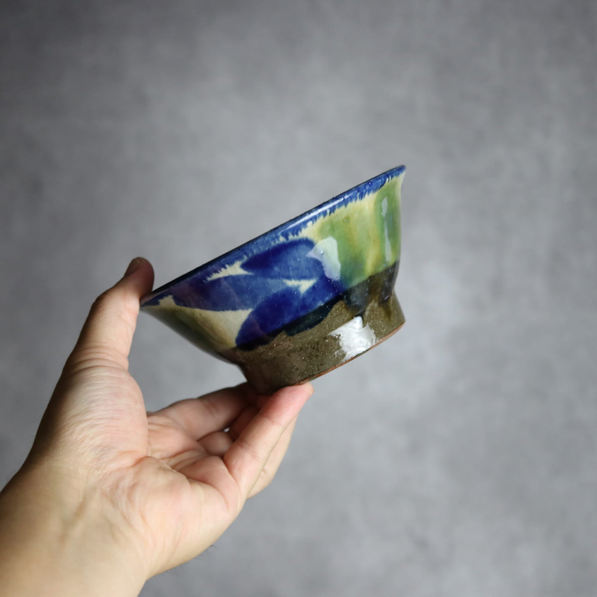 4.5寸マカイ1 呉須 緑釉 双葉 やちむん 陶器 漂窯