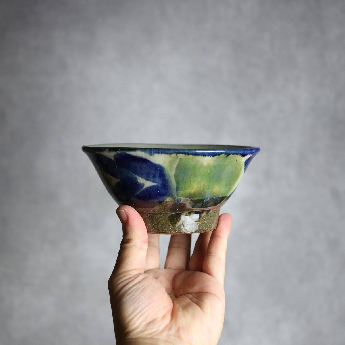 4.5寸マカイ1 呉須 緑釉 双葉 やちむん 陶器 漂窯