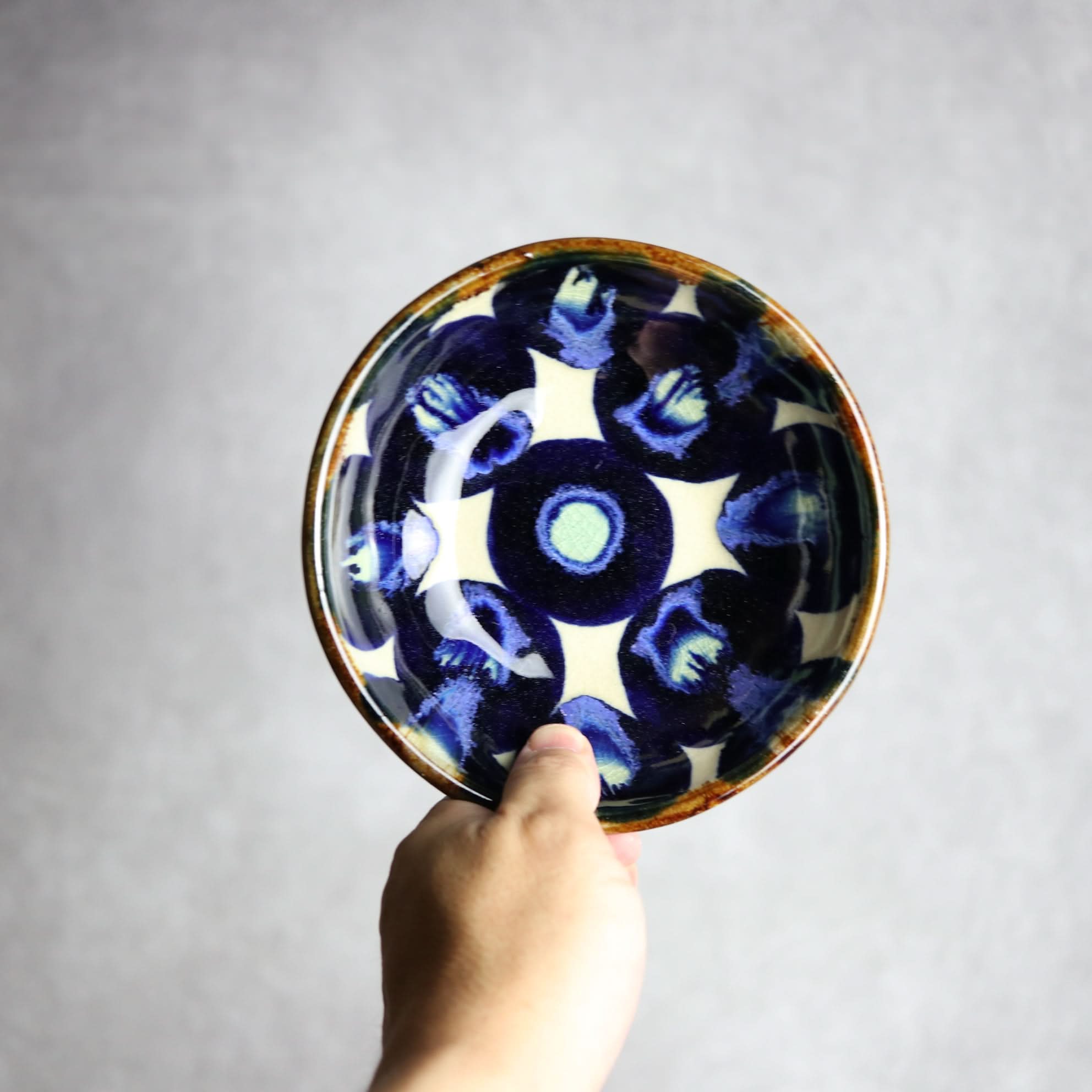 Alt Tag:*小鉢大1 青緑丸紋 やちむん 陶器 エドメ陶房