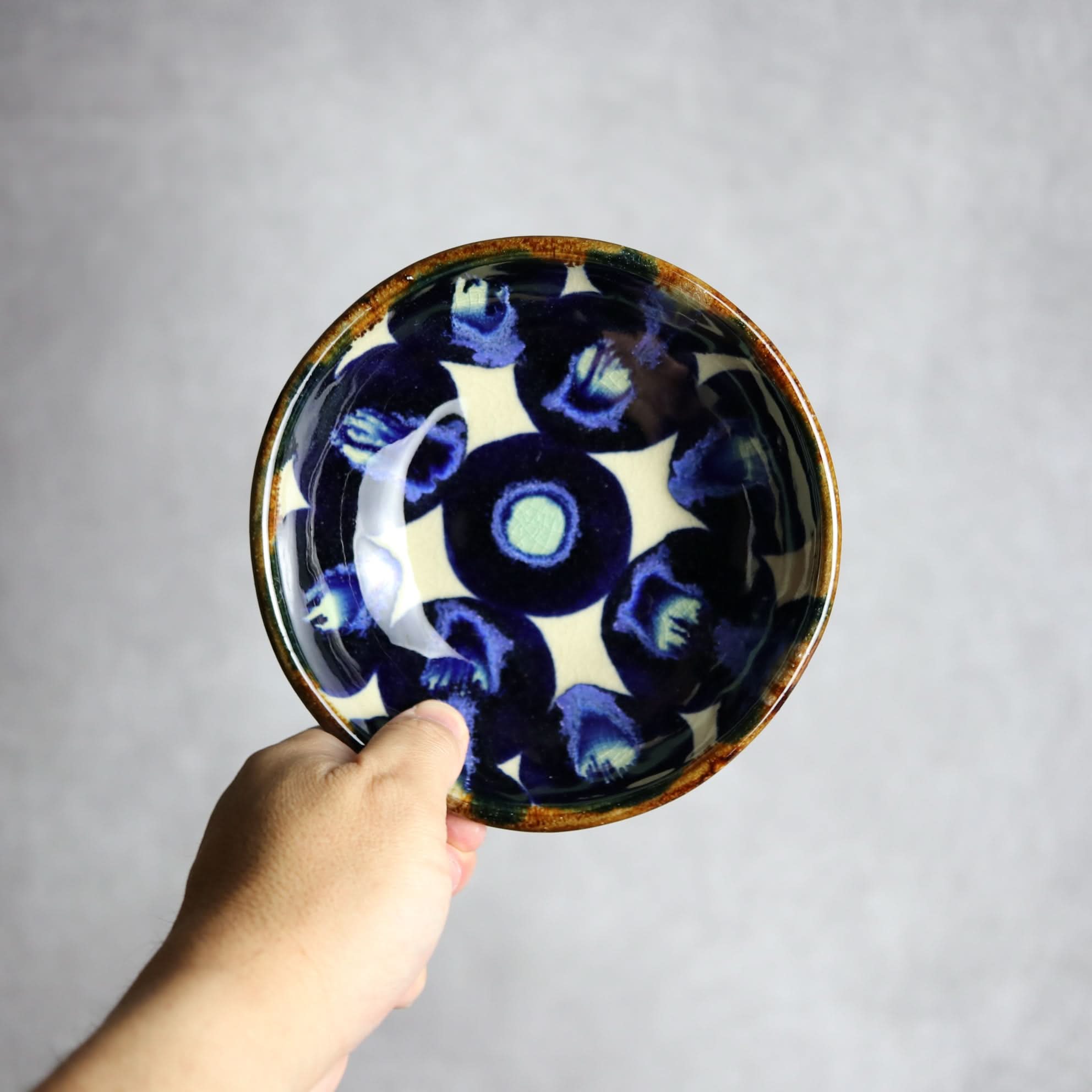 Alt Tag:*小鉢大1 青緑丸紋 やちむん 陶器 エドメ陶房