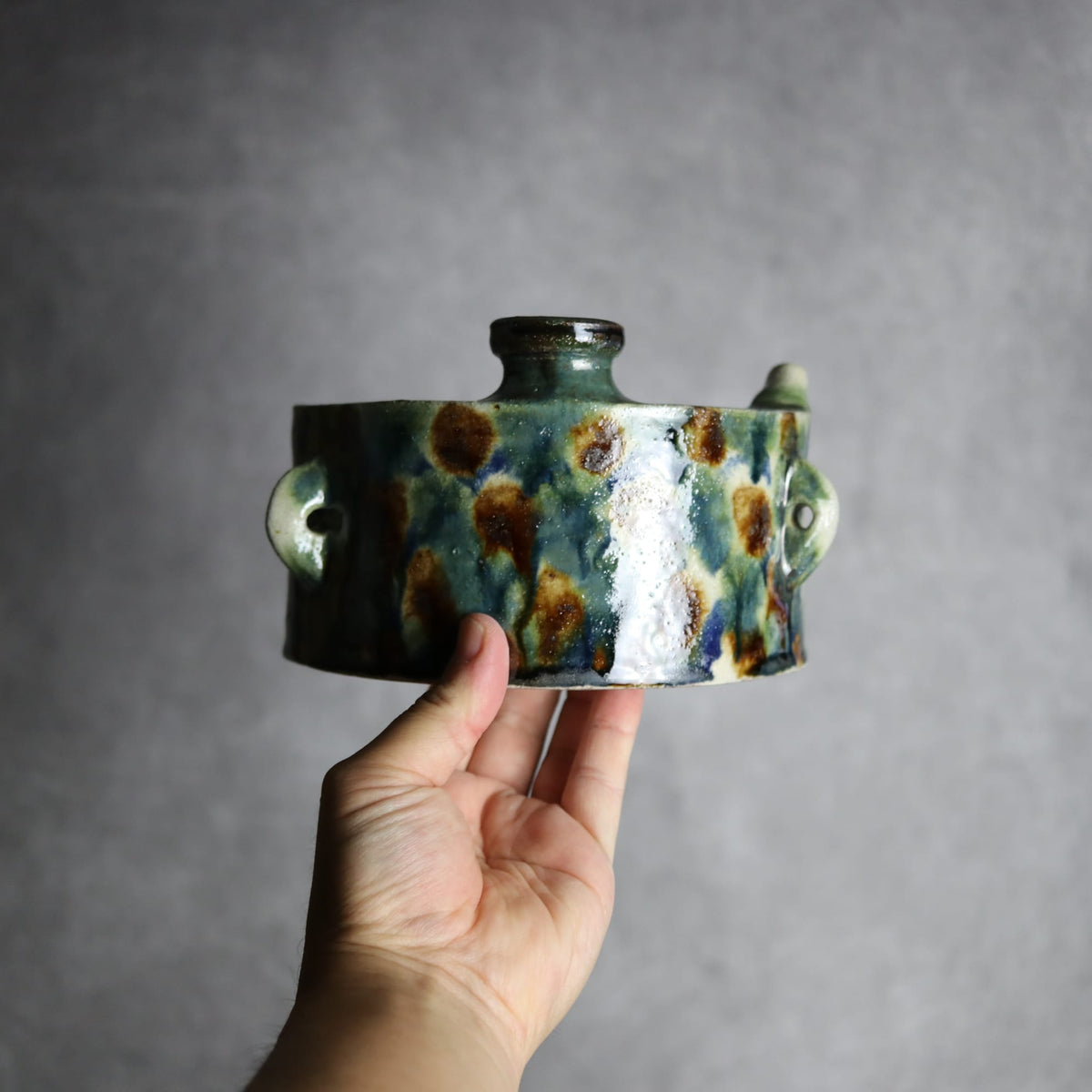 抱瓶1 三彩 格子点打 やちむん 陶器 榮一工房