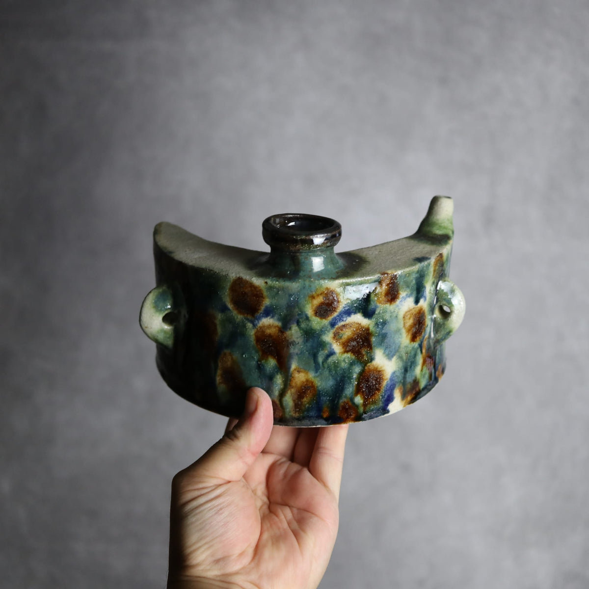 抱瓶1 三彩 格子点打 やちむん 陶器 榮一工房