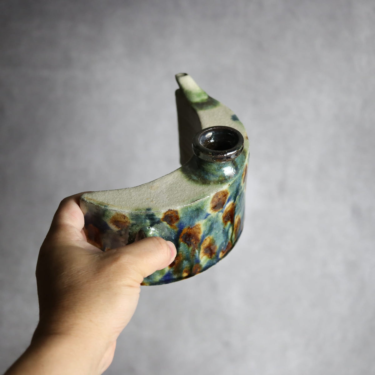 抱瓶1 三彩 格子点打 やちむん 陶器 榮一工房
