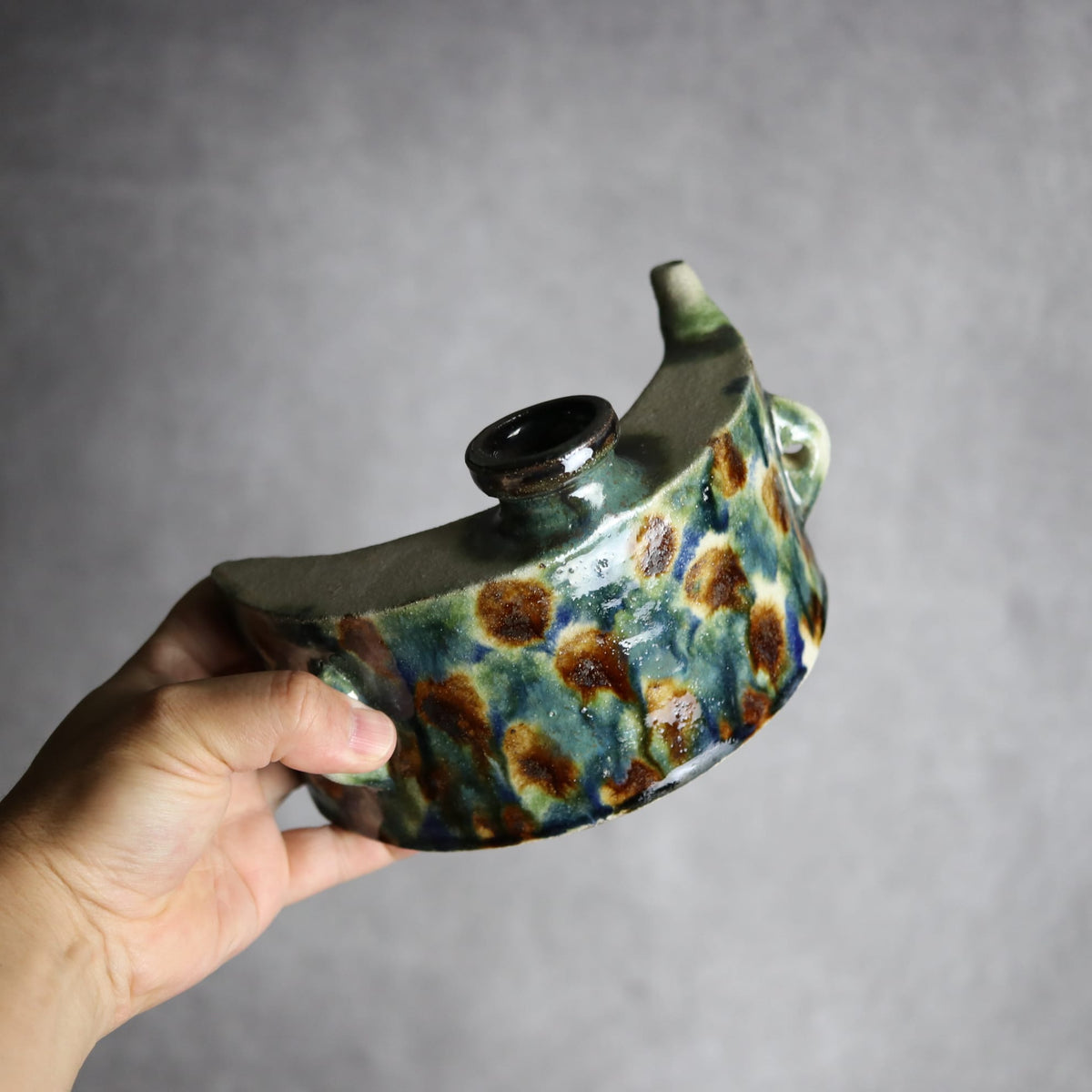 抱瓶1 三彩 格子点打 やちむん 陶器 榮一工房
