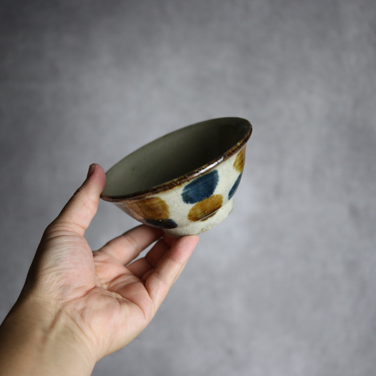 4寸マカイ1 飴 呉須釉 点打 やちむん 陶器 北窯 松田共司工房